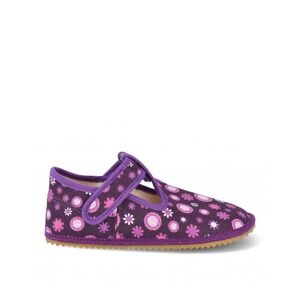 BEDA PAPUČE BF 060010/W VIOLET Flower - Široké | Dětské barefoot přezůvky - 22