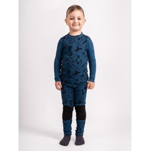 UNUO Unuo, Dětské merino legíny Nature, Petrolejová, Kresba Velikost: 98 - 104