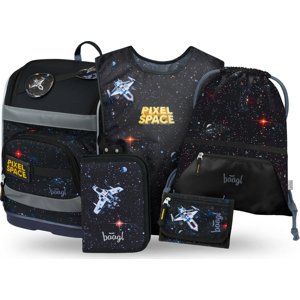BAAGL SET 5 Zippy Plus Pixel Space: aktovka, penál, sáček, zástěra, peněženka
